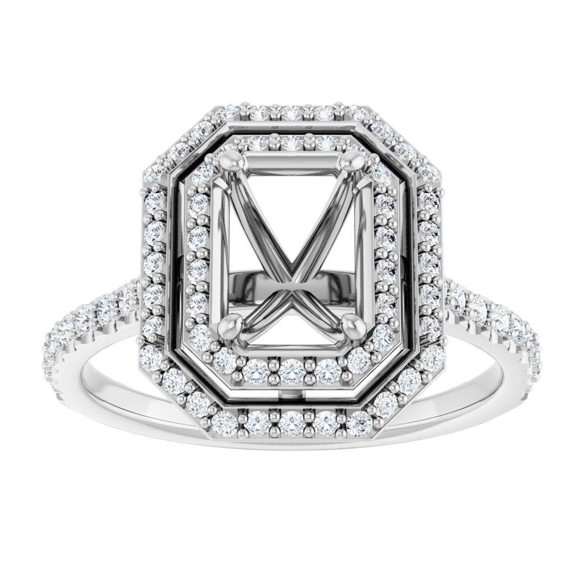 Emerald Double Halo-Style Engagement Ring Semi-Mount - gallery - Series 121992