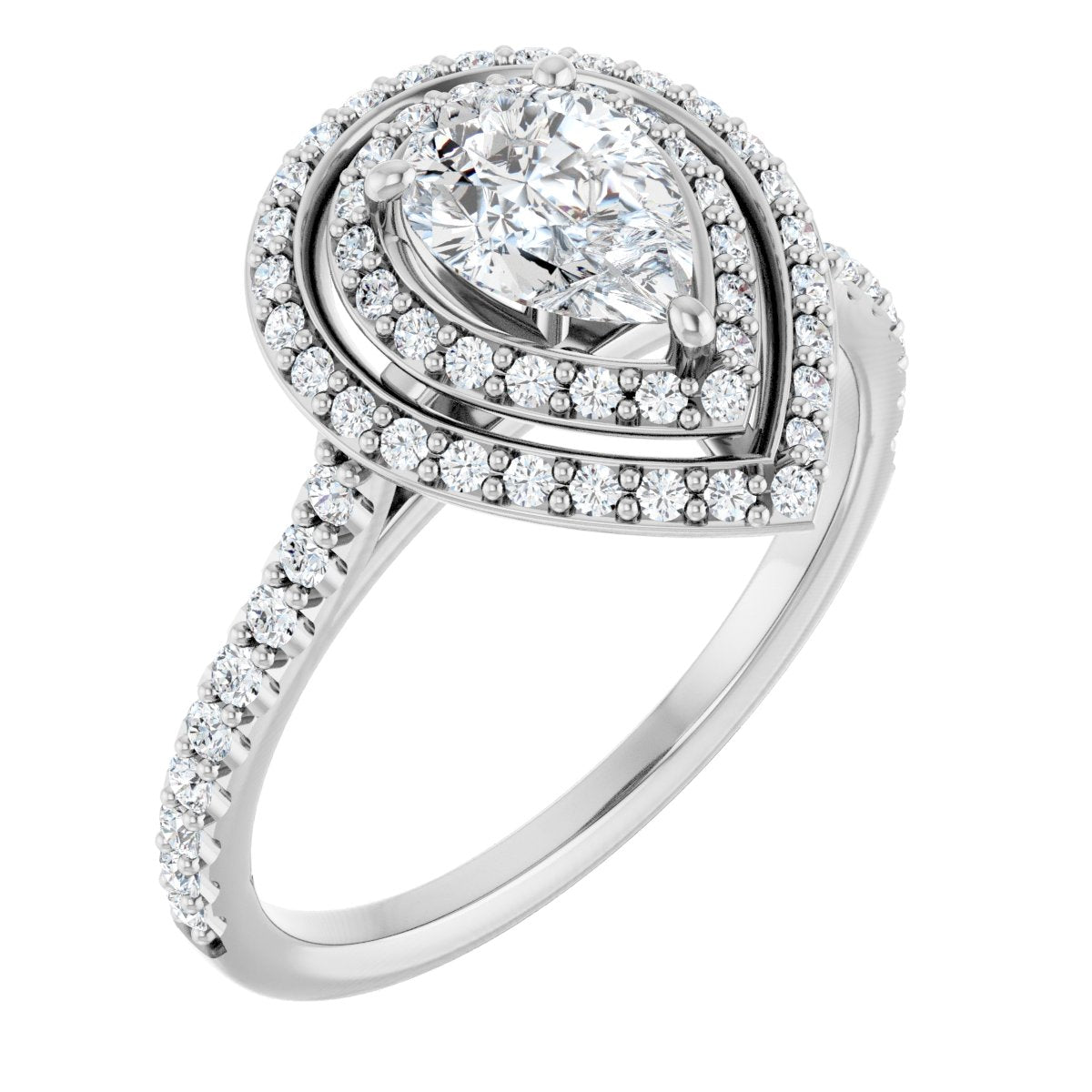 Natural Diamond Pear Double Halo-Style Engagement Ring Semi-Mount - Platinum - Series 121992