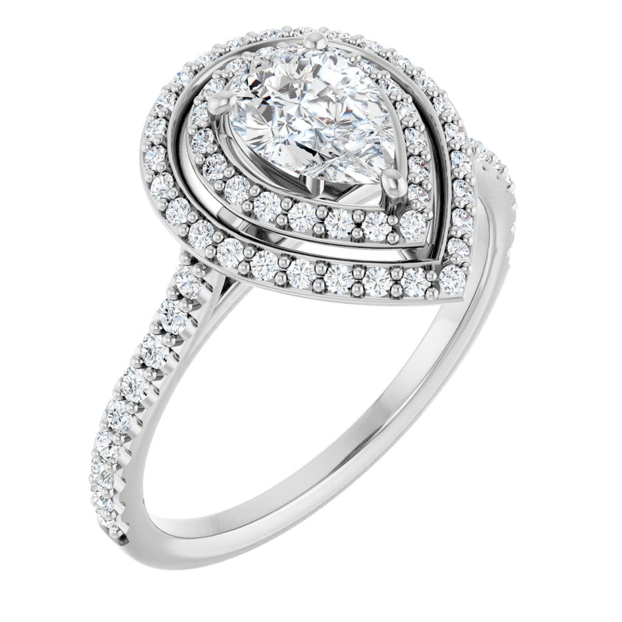 Natural Diamond Pear Double Halo-Style Engagement Ring Semi-Mount - Platinum - Series 121992