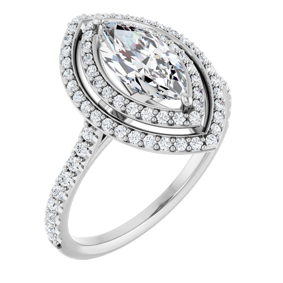 Natural Diamond Marquise Double Halo-Style Engagement Ring Semi-Mount - 14K White Gold - Series 121992