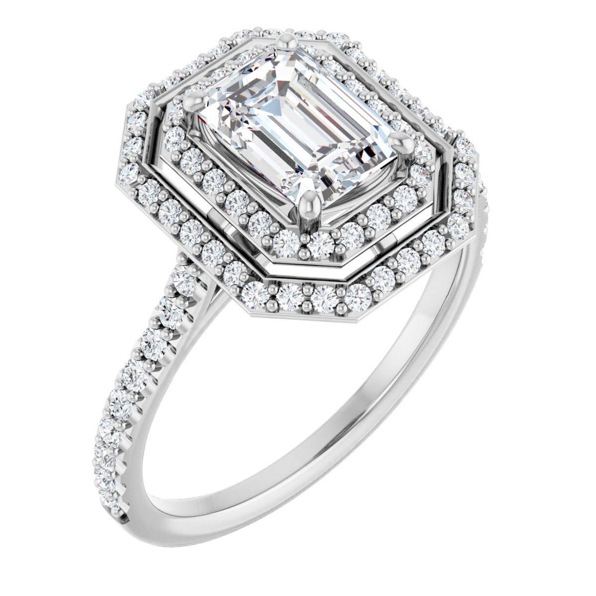 Natural Diamond Emerald Double Halo-Style Engagement Ring Semi-Mount - Platinum - Series 121992