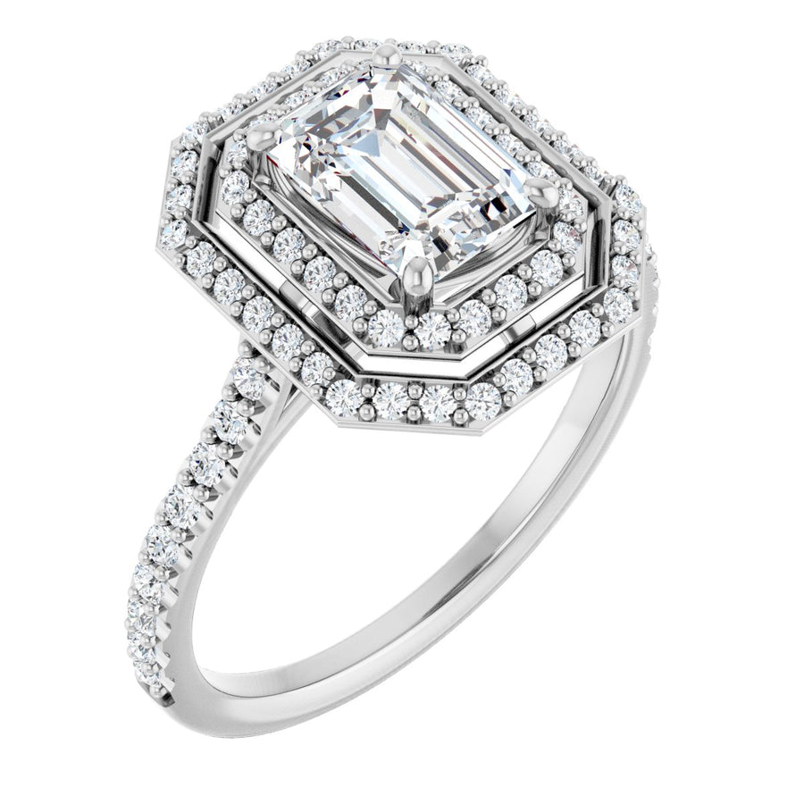 Natural Diamond Emerald Double Halo-Style Engagement Ring Semi-Mount - Platinum - Series 121992