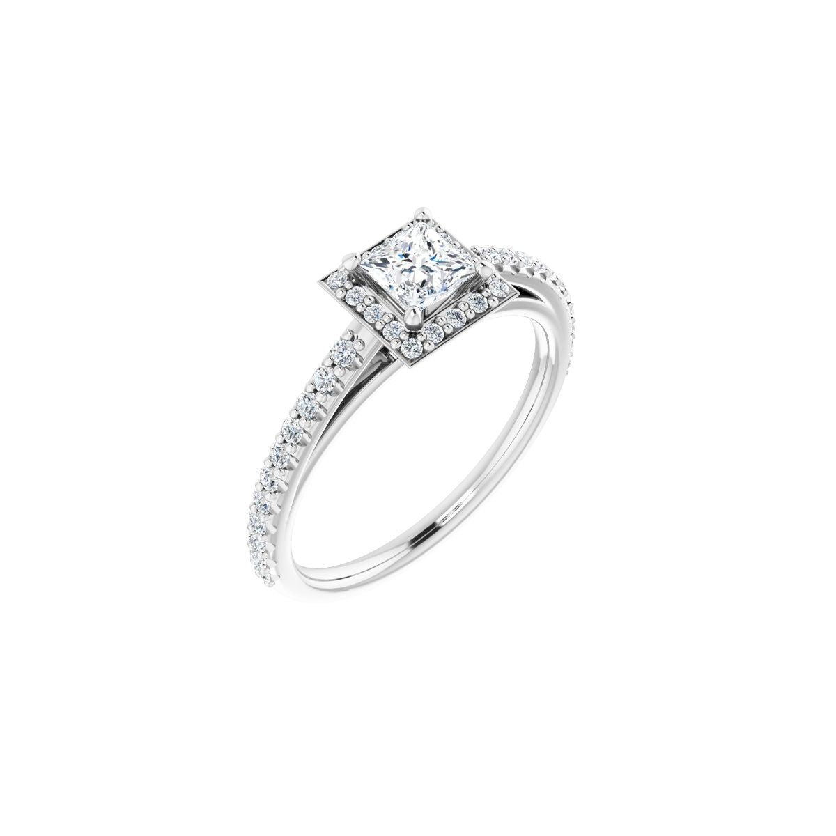 Natural Diamond Square Halo-Style Engagement Ring Semi-Mount - 14K White Gold - Series 121987