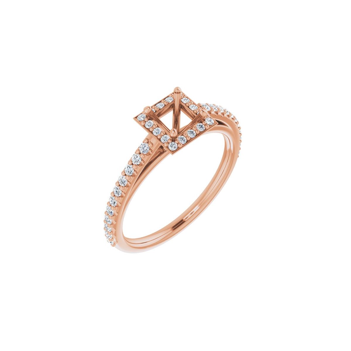Natural Diamond Square Halo-Style Engagement Ring Semi-Mount - 14K Rose Gold - Series 121987