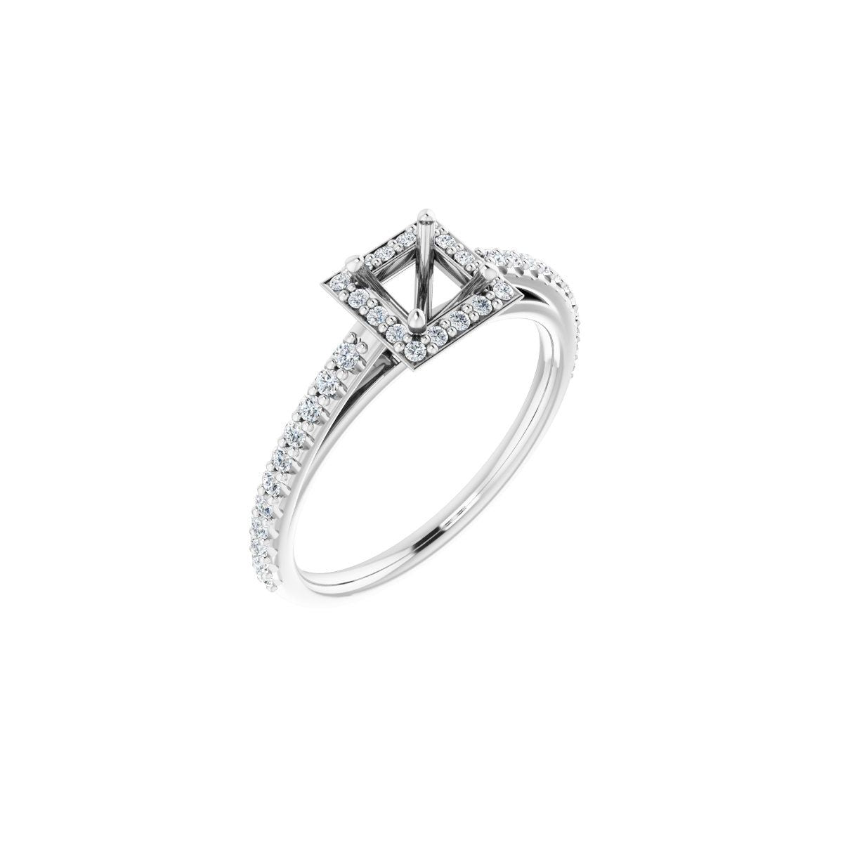 Natural Diamond Square Halo-Style Engagement Ring Semi-Mount - Platinum - Series 121987