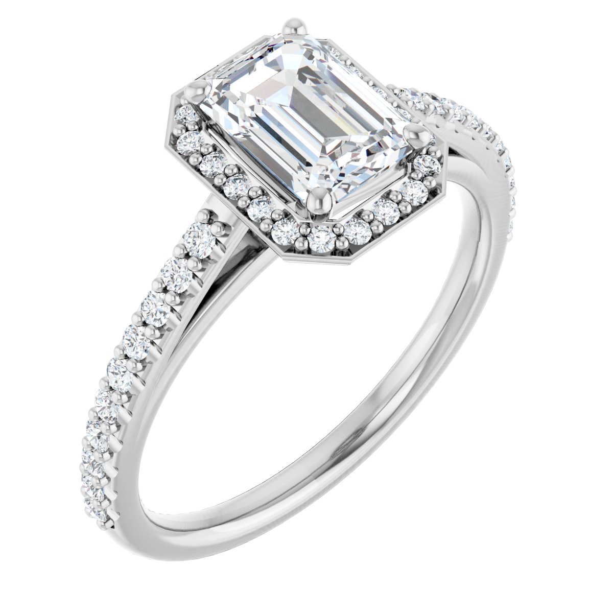 Natural Diamond Emerald Halo-Style Engagement Ring Semi-Mount - 14K White Gold - Series 121987