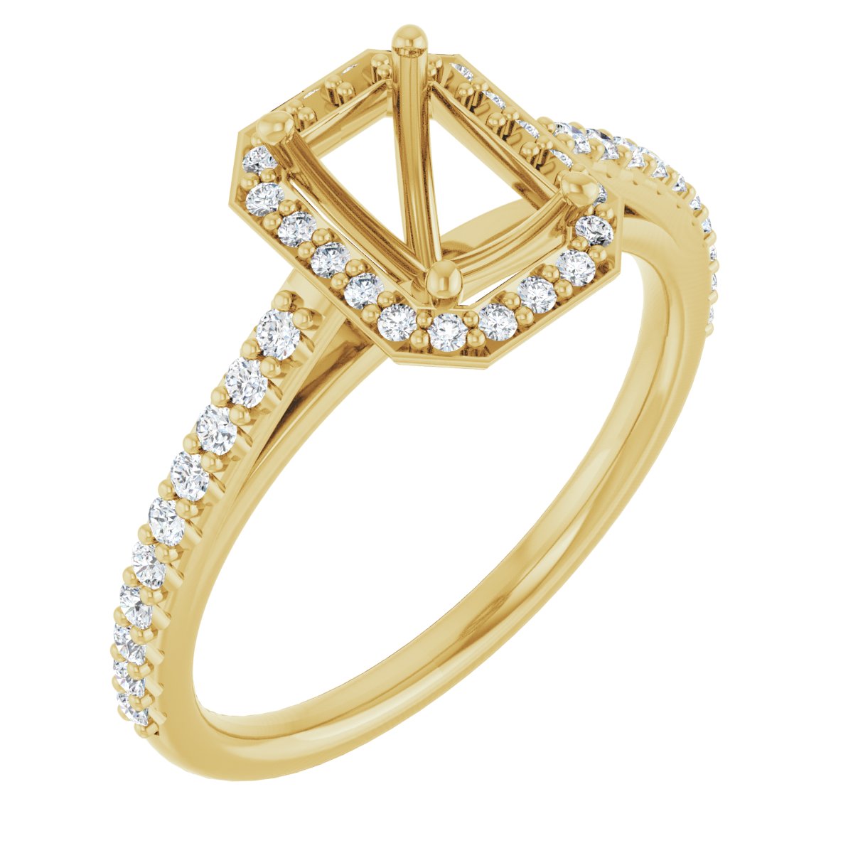 Natural Diamond Emerald Halo-Style Engagement Ring Semi-Mount - 14K Yellow Gold - Series 121987