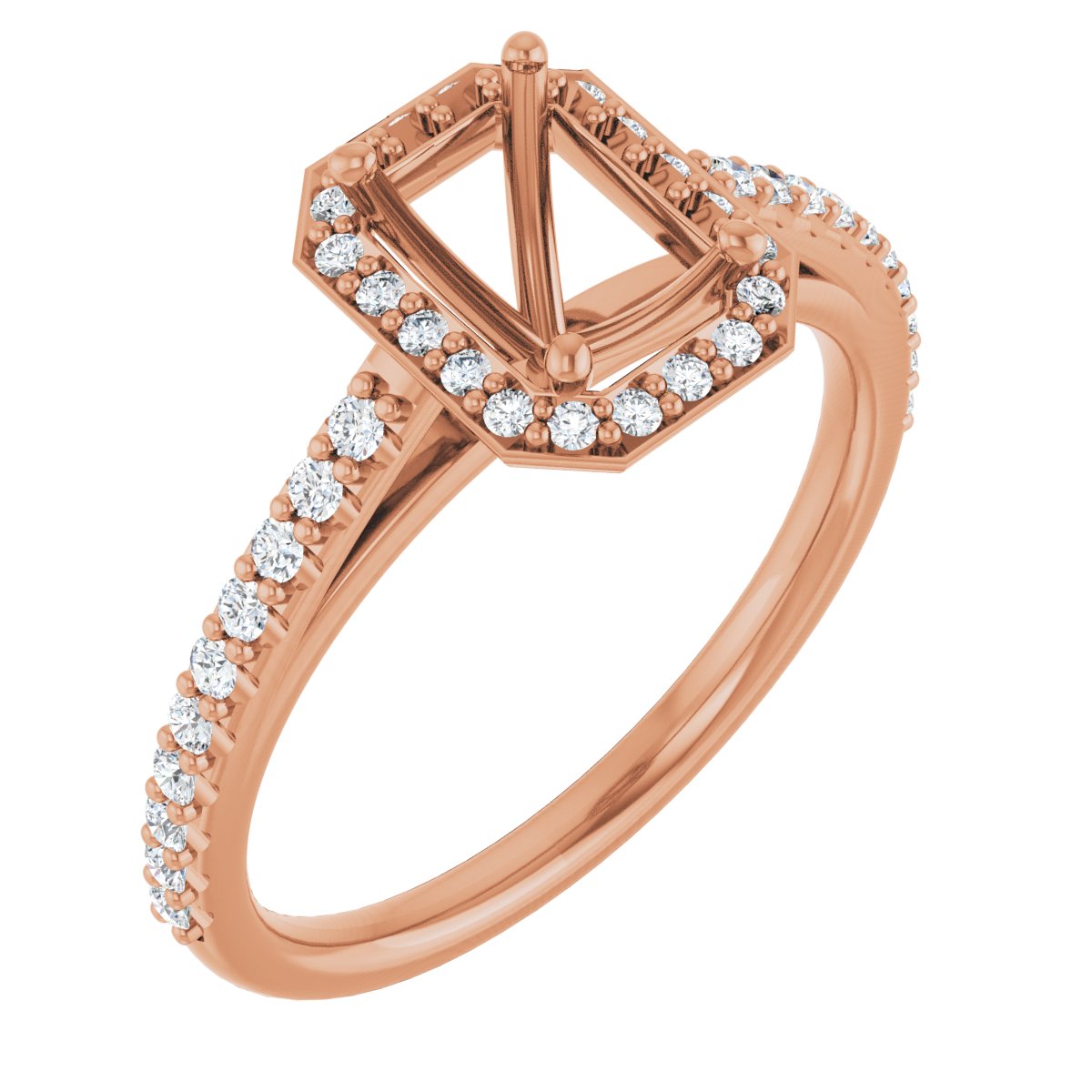 Natural Diamond Emerald Halo-Style Engagement Ring Semi-Mount - 14K Rose Gold - Series 121987