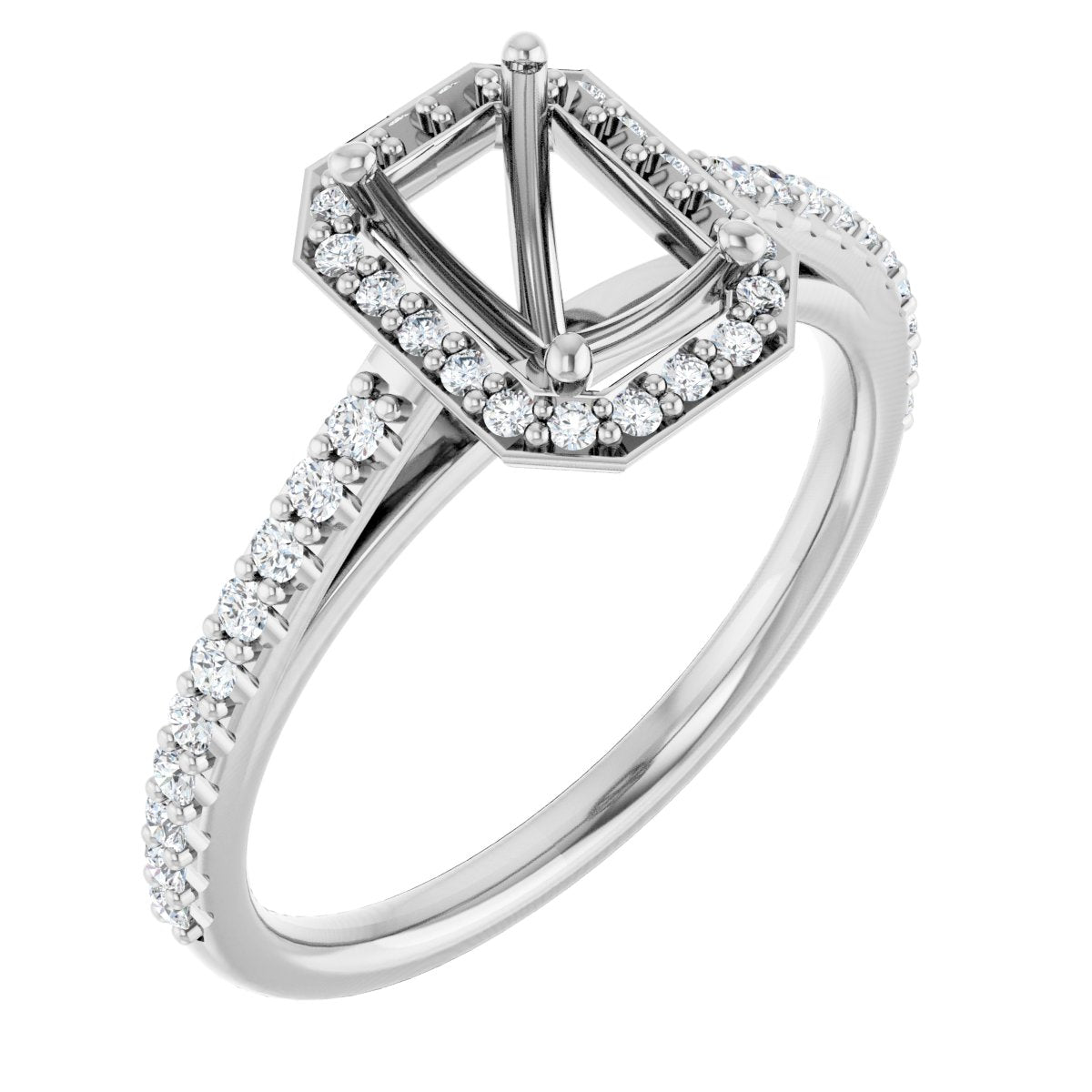 Natural Diamond Emerald Halo-Style Engagement Ring Semi-Mount - Platinum - Series 121987