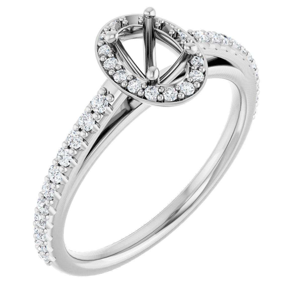 Natural Diamond Oval Halo-Style Engagement Ring Semi-Mount - Platinum - Series 121987
