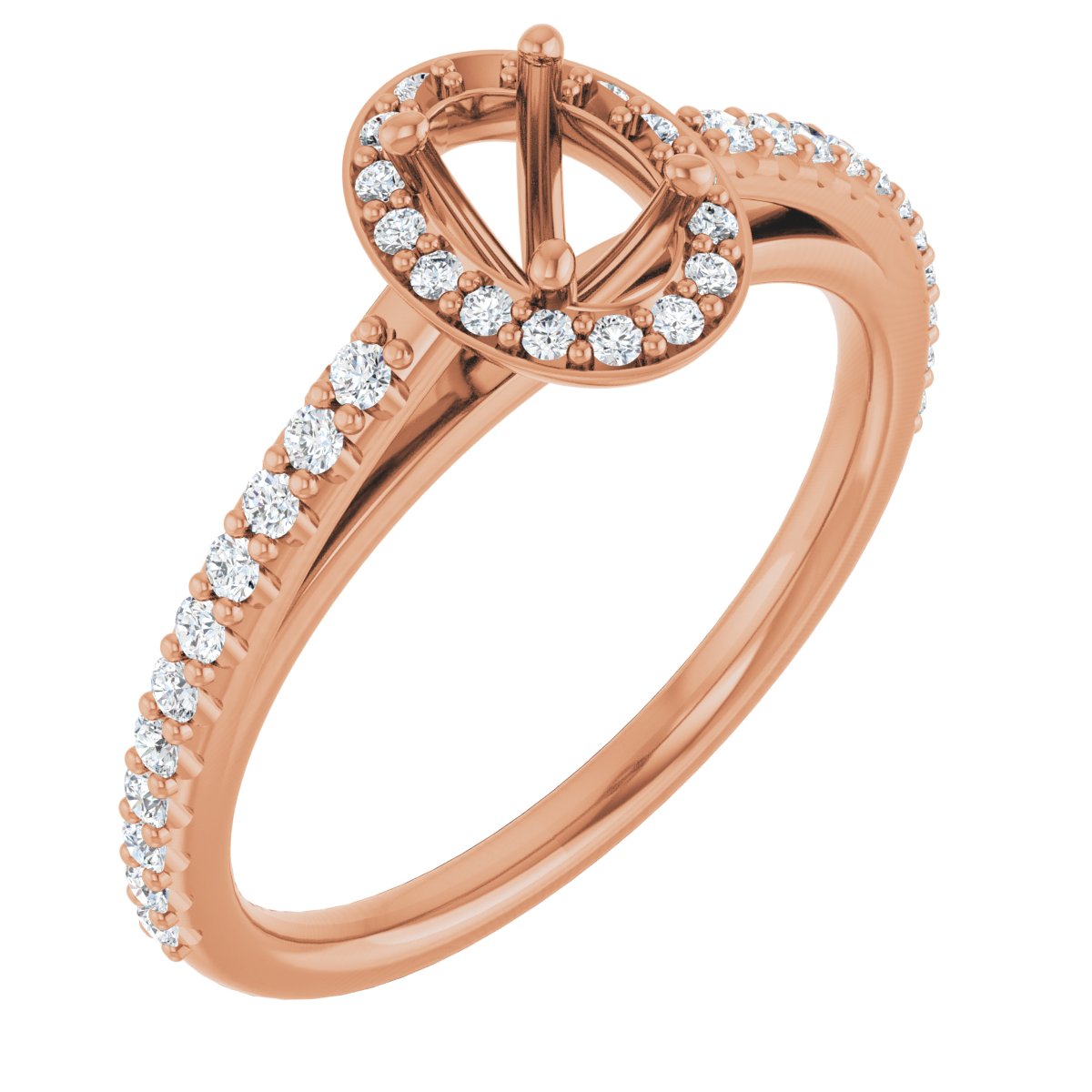 Natural Diamond Oval Halo-Style Engagement Ring Semi-Mount - 14K Rose Gold - Series 121987