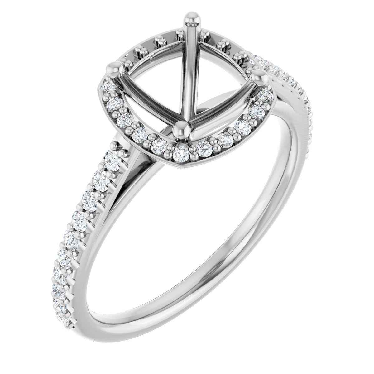Natural Diamond Cushion Halo-Style Engagement Ring Semi-Mount - Platinum - Series 121987