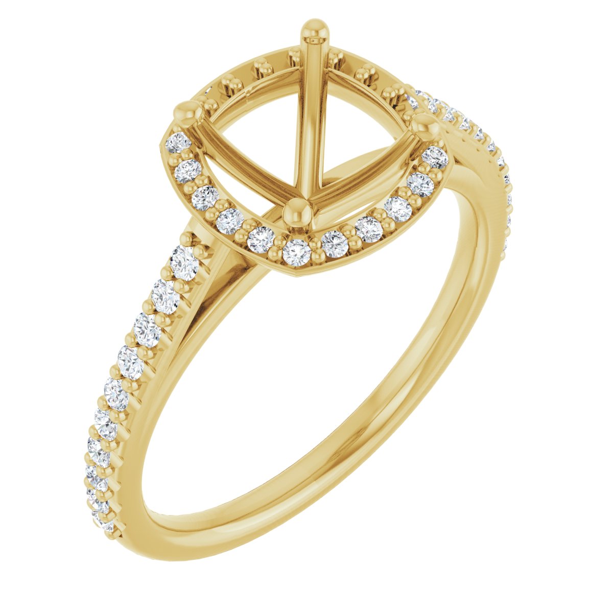 Natural Diamond Cushion Halo-Style Engagement Ring Semi-Mount - 14K Yellow Gold - Series 121987