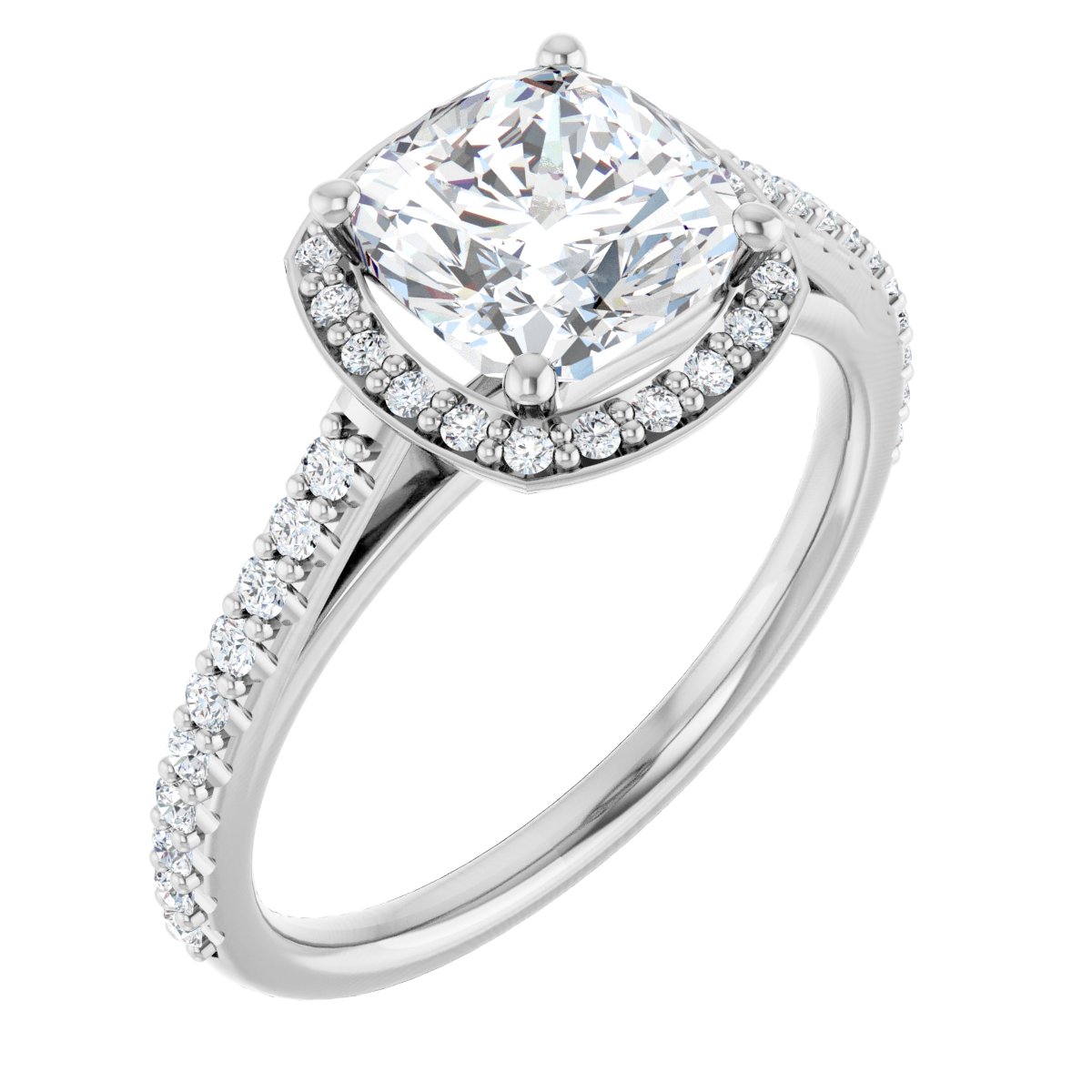 Natural Diamond Cushion Halo-Style Engagement Ring Semi-Mount - 18K White Gold - Series 121987