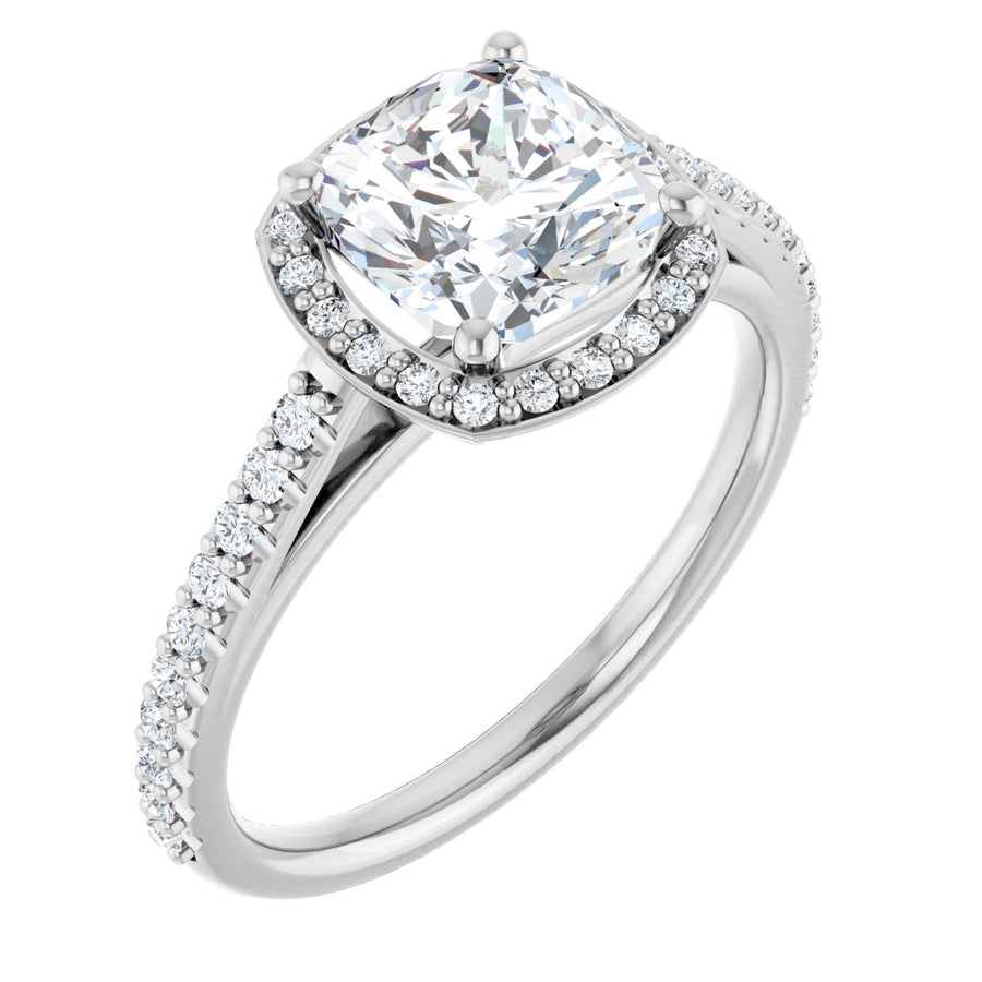 Natural Diamond Cushion Halo-Style Engagement Ring Semi-Mount - 18K White Gold - Series 121987