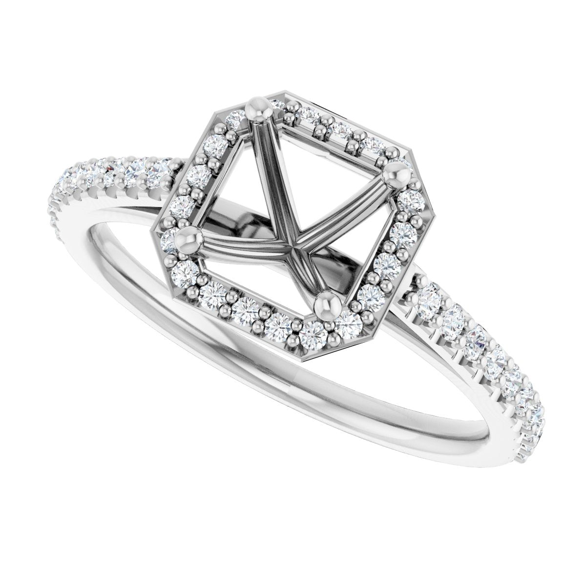 Asscher Halo-Style Engagement Ring Semi-Mount - gallery - Series 121987
