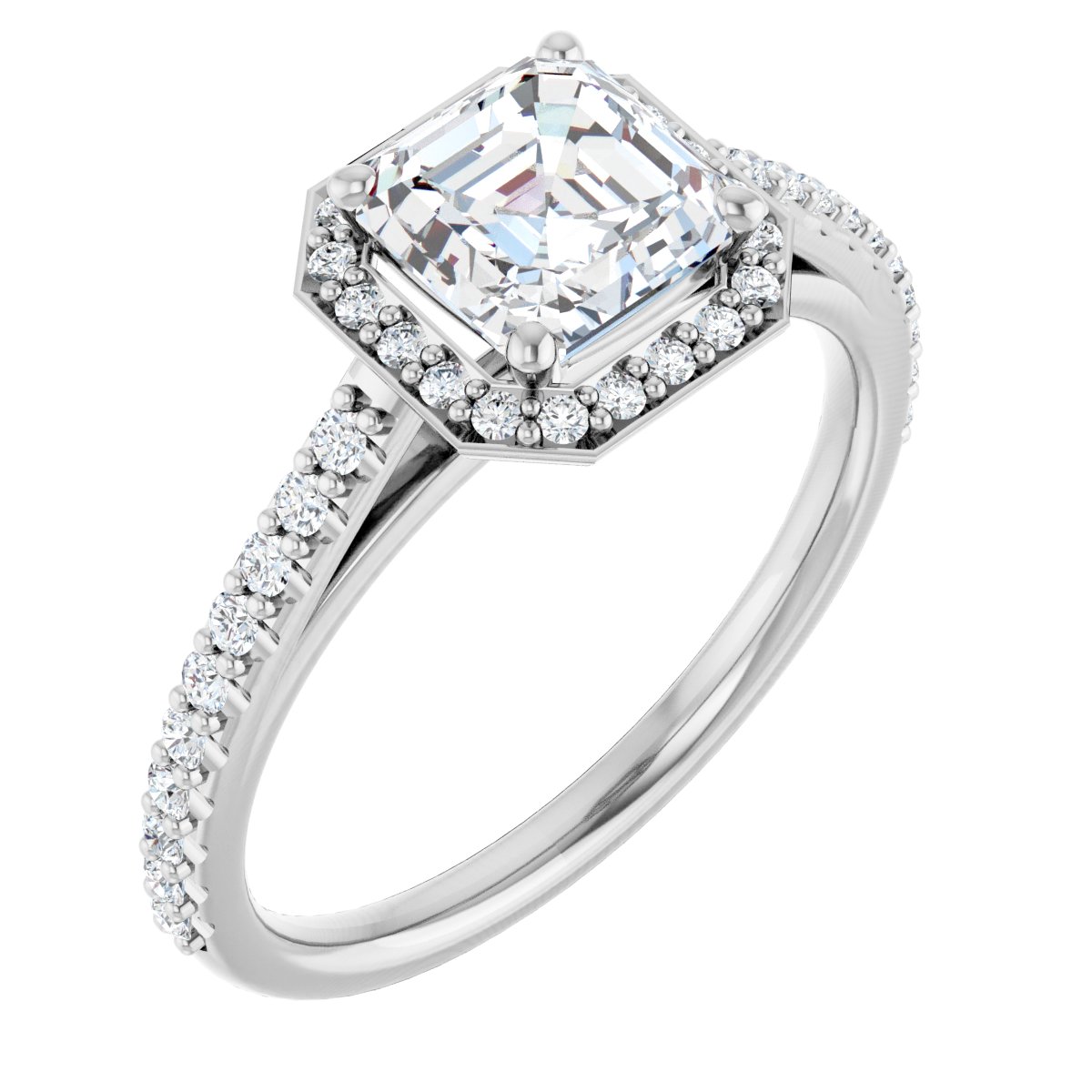 Natural Diamond Asscher Halo-Style Engagement Ring Semi-Mount - 14K White Gold - Series 121987