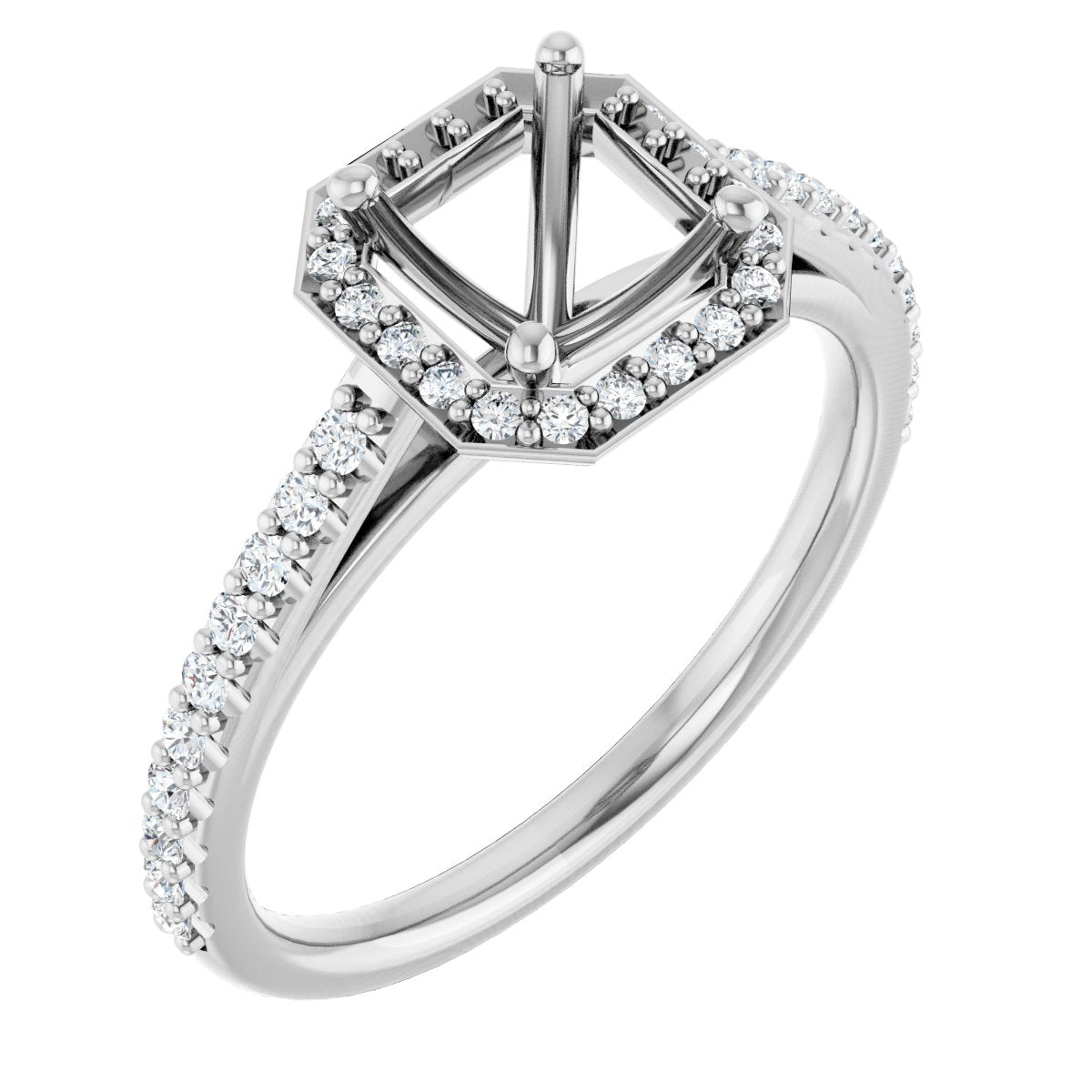 Natural Diamond Asscher Halo-Style Engagement Ring Semi-Mount - Platinum - Series 121987