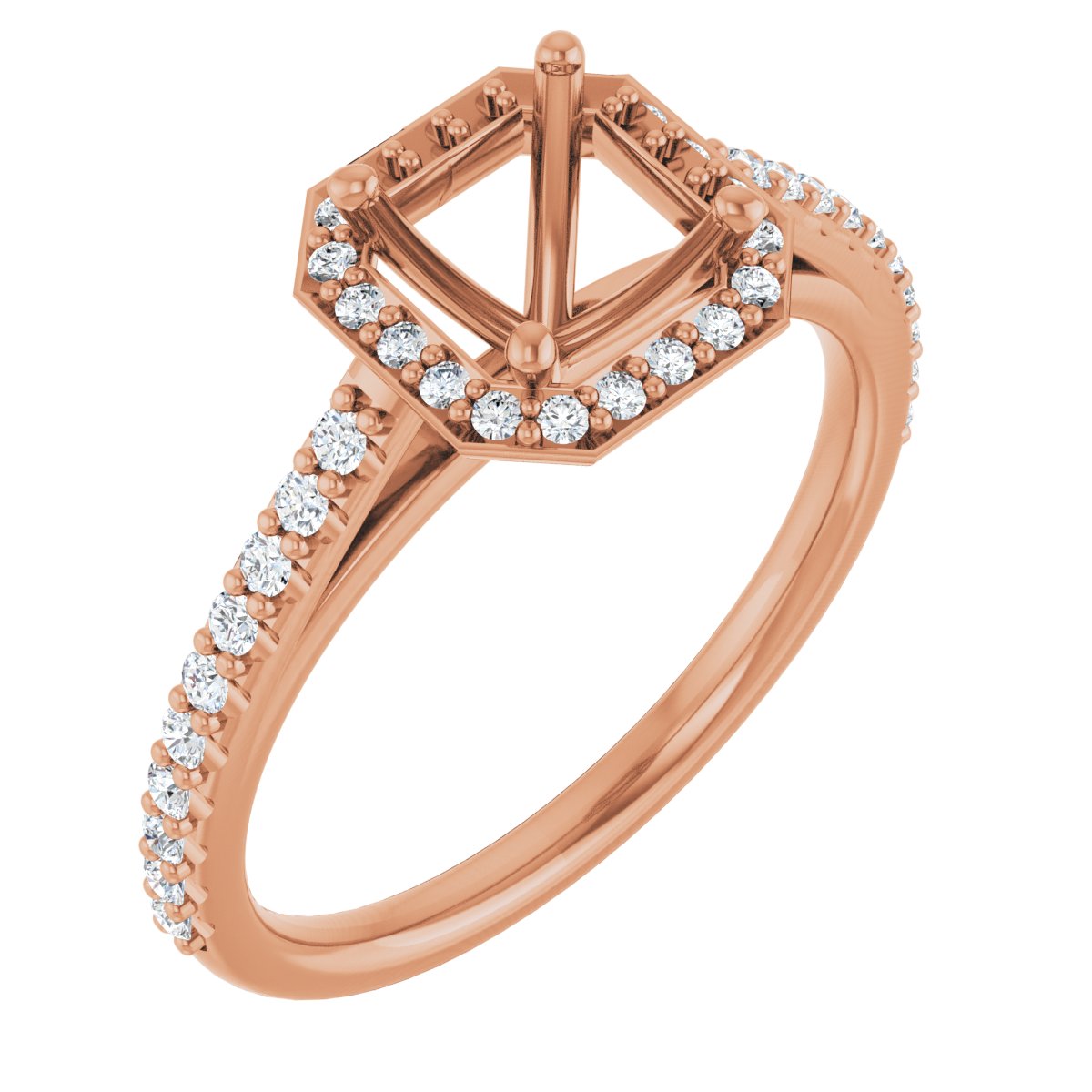 Natural Diamond Asscher Halo-Style Engagement Ring Semi-Mount - 14K Rose Gold - Series 121987