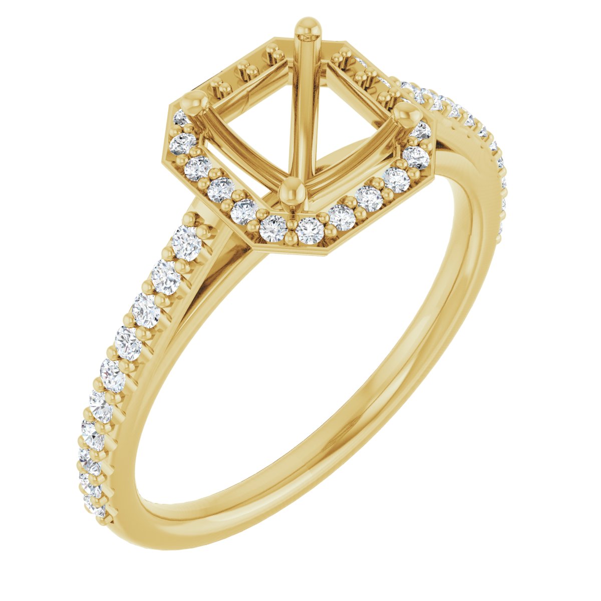 Natural Diamond Asscher Halo-Style Engagement Ring Semi-Mount - 14K Yellow Gold - Series 121987