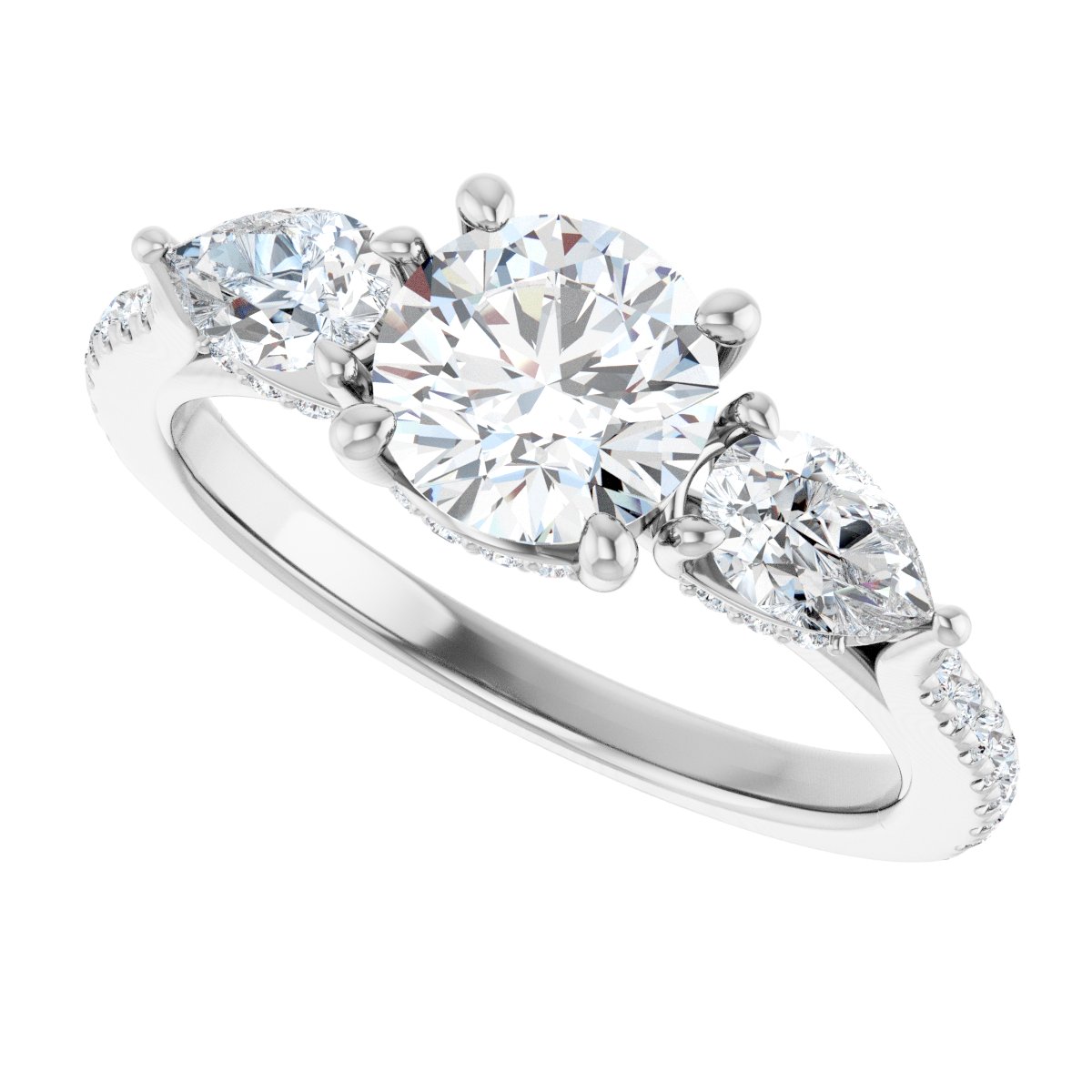 Round Three-Stone Engagement Ring Semi-Mount - gallery - Series 123480