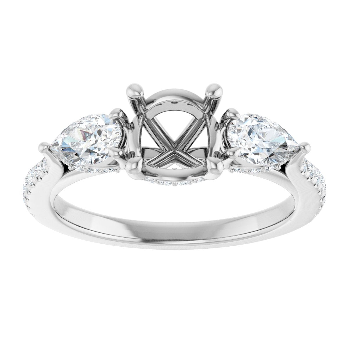 Round Three-Stone Engagement Ring Semi-Mount - gallery - Series 123480