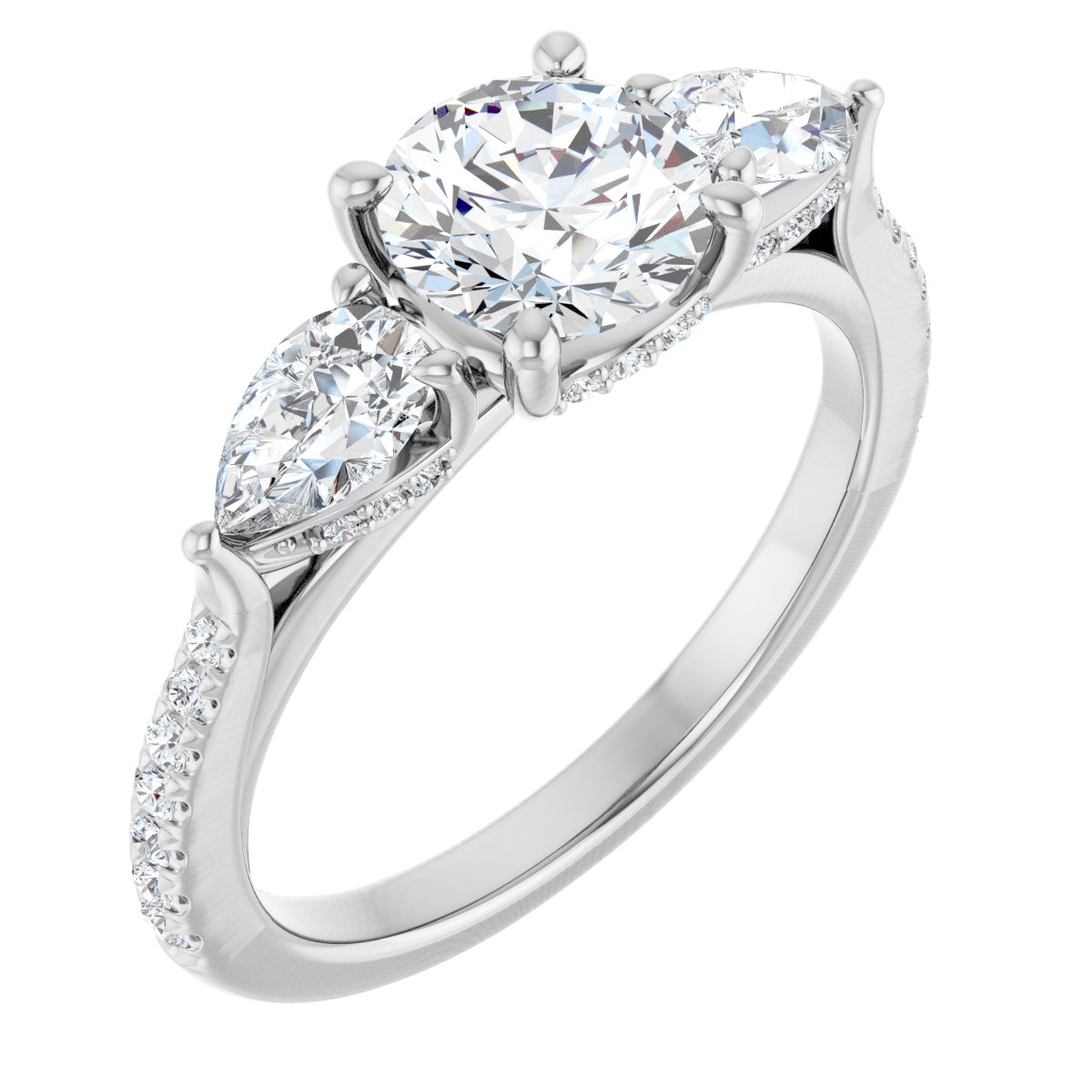 Natural Diamond Round Three-Stone Engagement Ring Semi-Mount - Platinum - Series 123480