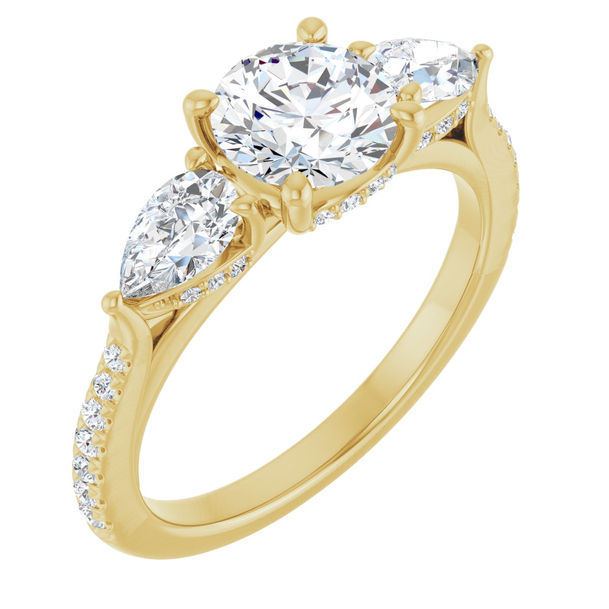 Natural Diamond Round Three-Stone Engagement Ring Semi-Mount - 14K Yellow Gold - Series 123480