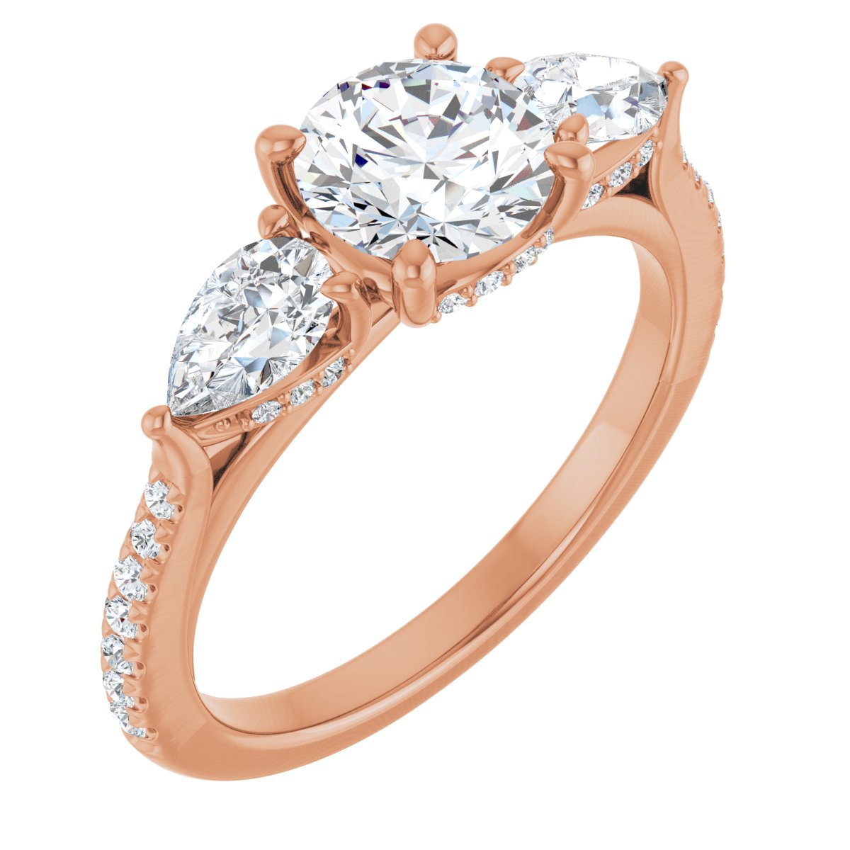 Natural Diamond Round Three-Stone Engagement Ring Semi-Mount - 14K Rose Gold - Series 123480