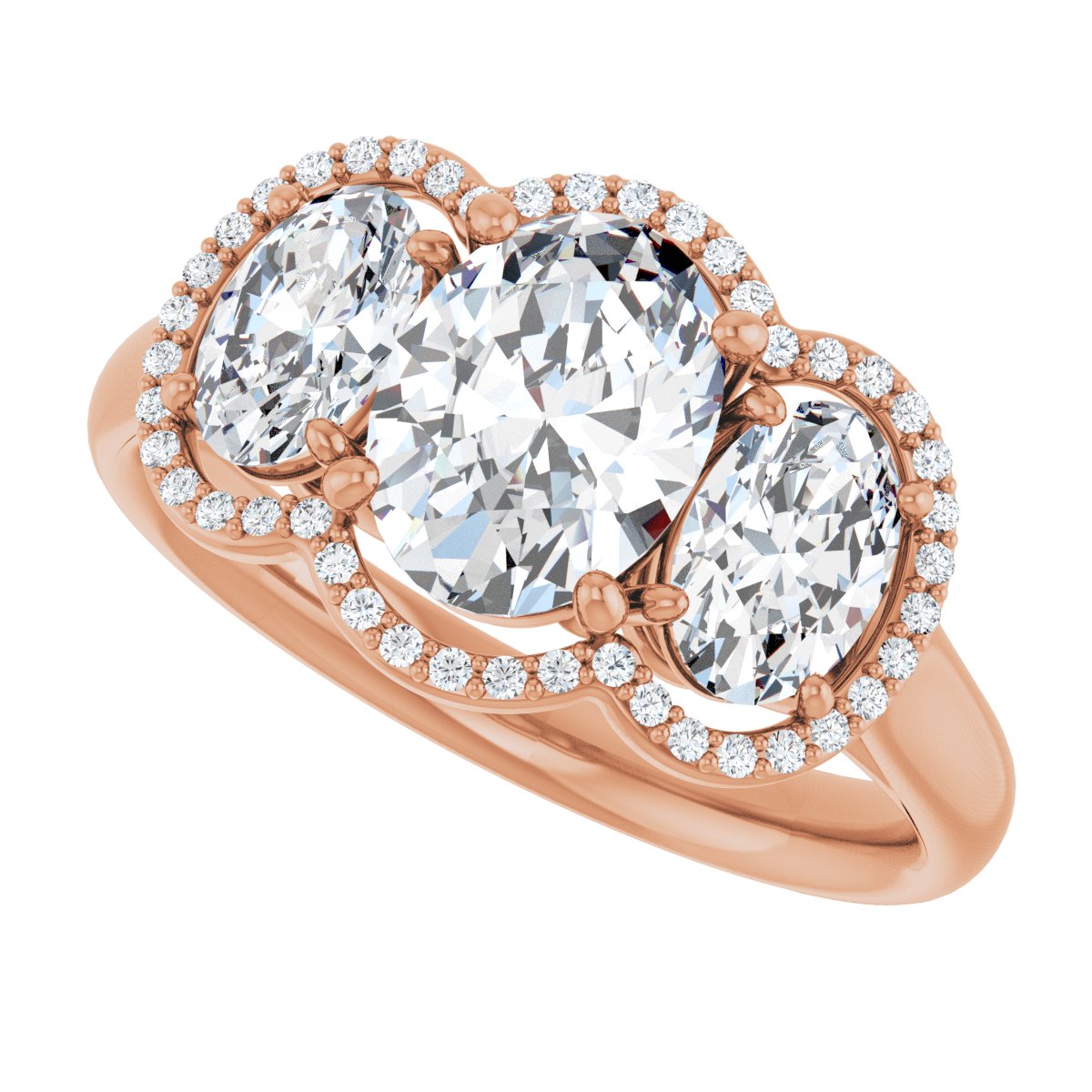 Oval Three-Stone Halo-Style Engagement Ring Semi-Mount - gallery - Series 71602