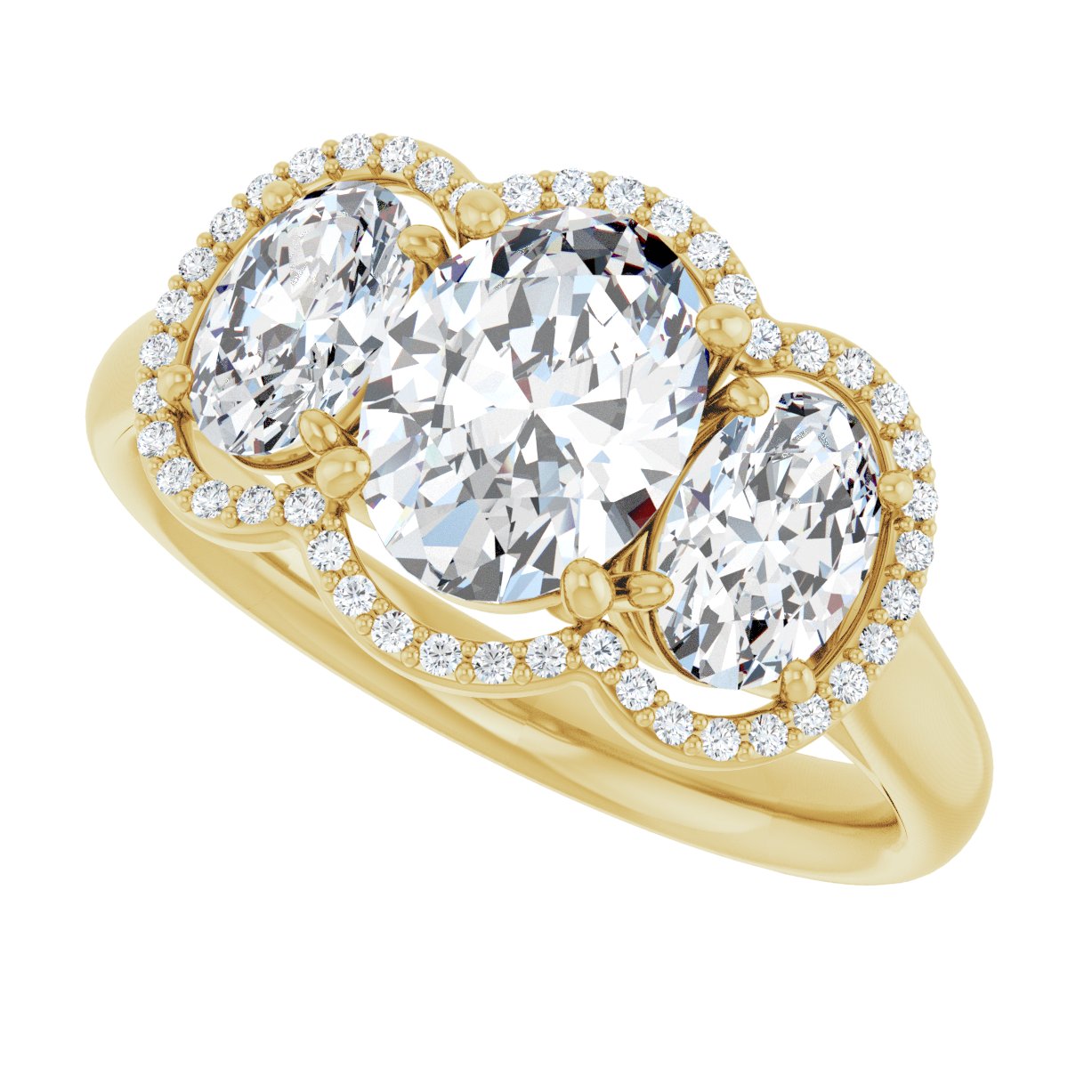 Oval Three-Stone Halo-Style Engagement Ring Semi-Mount - gallery - Series 71602