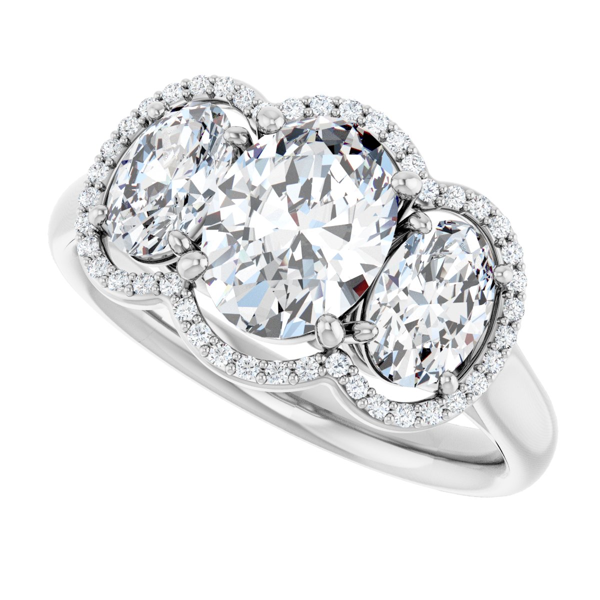 Oval Three-Stone Halo-Style Engagement Ring Semi-Mount - gallery - Series 71602