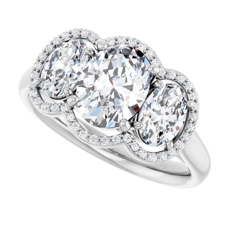 Oval Three-Stone Halo-Style Engagement Ring Semi-Mount - gallery - Series 71602