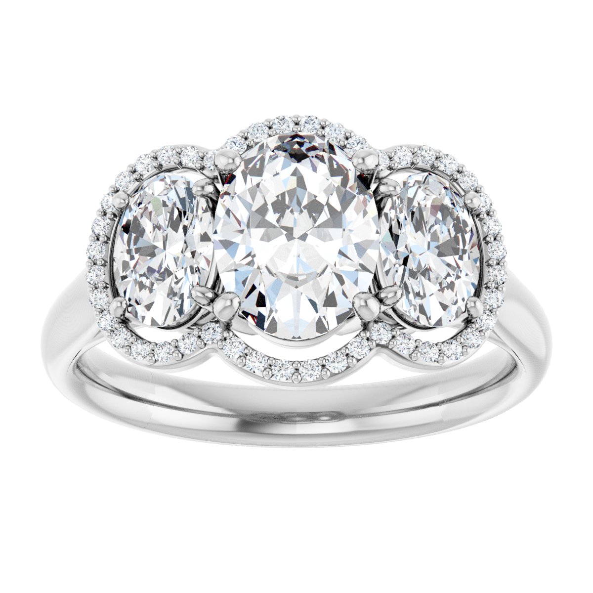 Oval Three-Stone Halo-Style Engagement Ring Semi-Mount - gallery - Series 71602