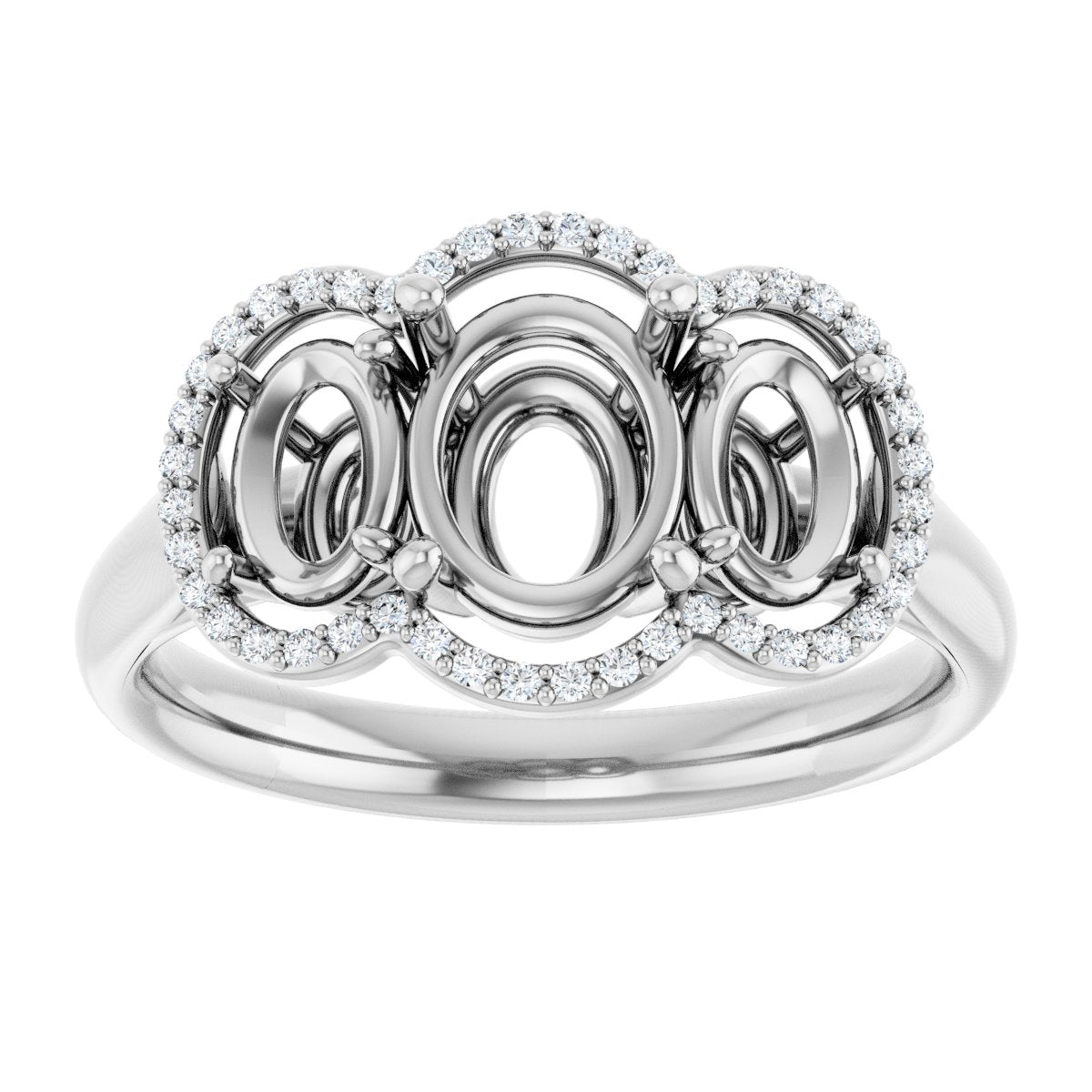 Oval Three-Stone Halo-Style Engagement Ring Semi-Mount - gallery - Series 71602