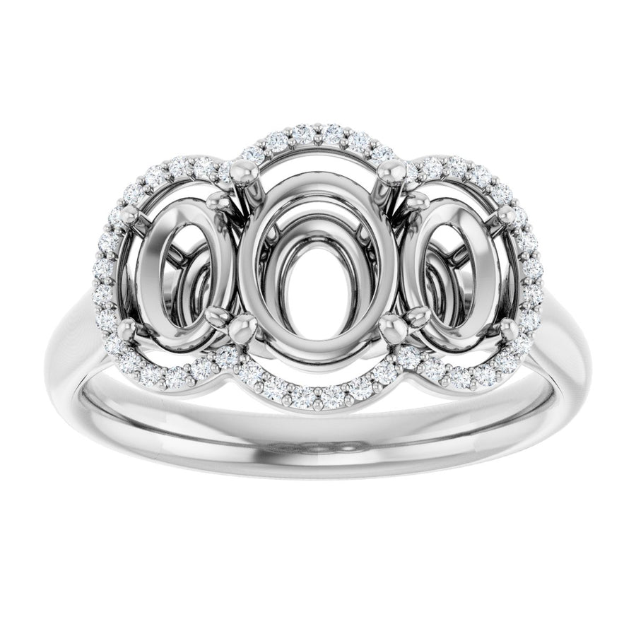 Oval Three-Stone Halo-Style Engagement Ring Semi-Mount - gallery - Series 71602