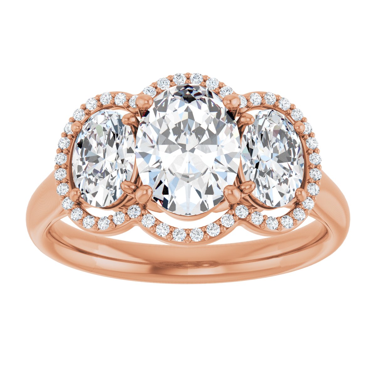 Oval Three-Stone Halo-Style Engagement Ring Semi-Mount - gallery - Series 71602