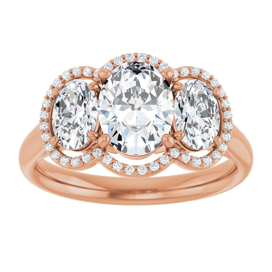 Oval Three-Stone Halo-Style Engagement Ring Semi-Mount - gallery - Series 71602
