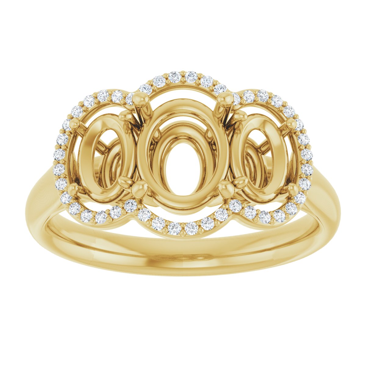 Oval Three-Stone Halo-Style Engagement Ring Semi-Mount - gallery - Series 71602