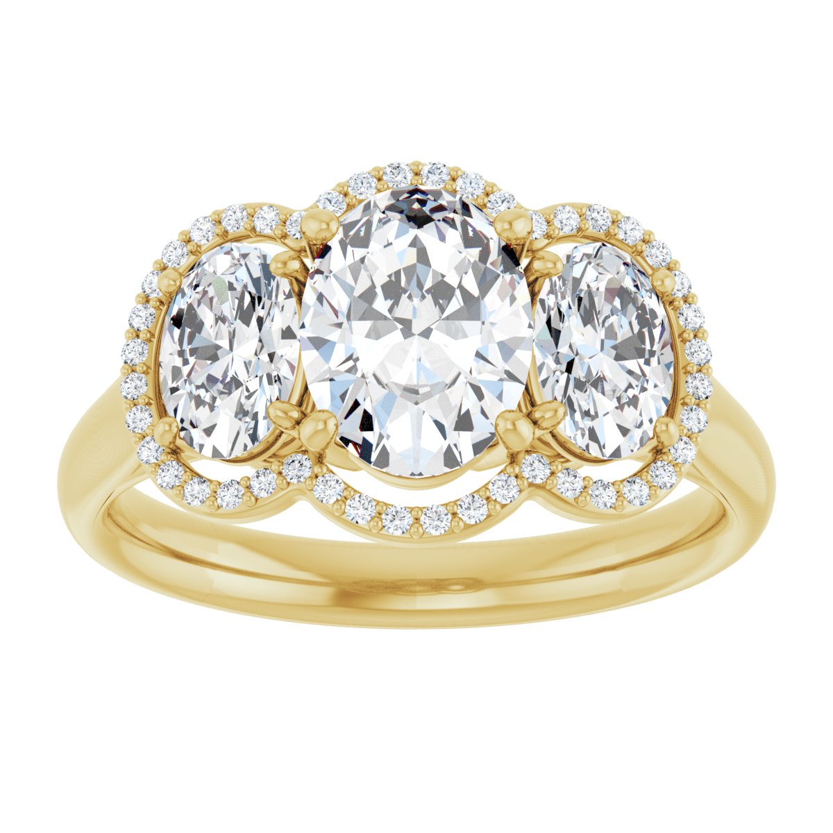 Oval Three-Stone Halo-Style Engagement Ring Semi-Mount - gallery - Series 71602