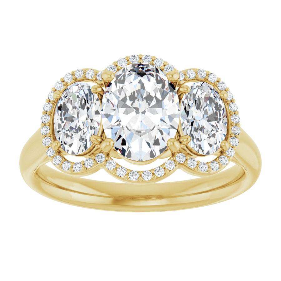 Oval Three-Stone Halo-Style Engagement Ring Semi-Mount - gallery - Series 71602