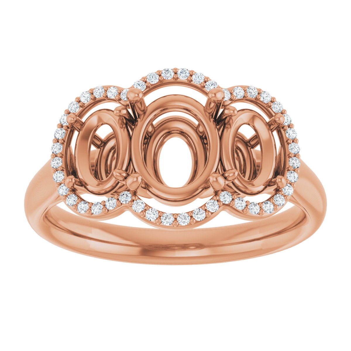 Oval Three-Stone Halo-Style Engagement Ring Semi-Mount - gallery - Series 71602