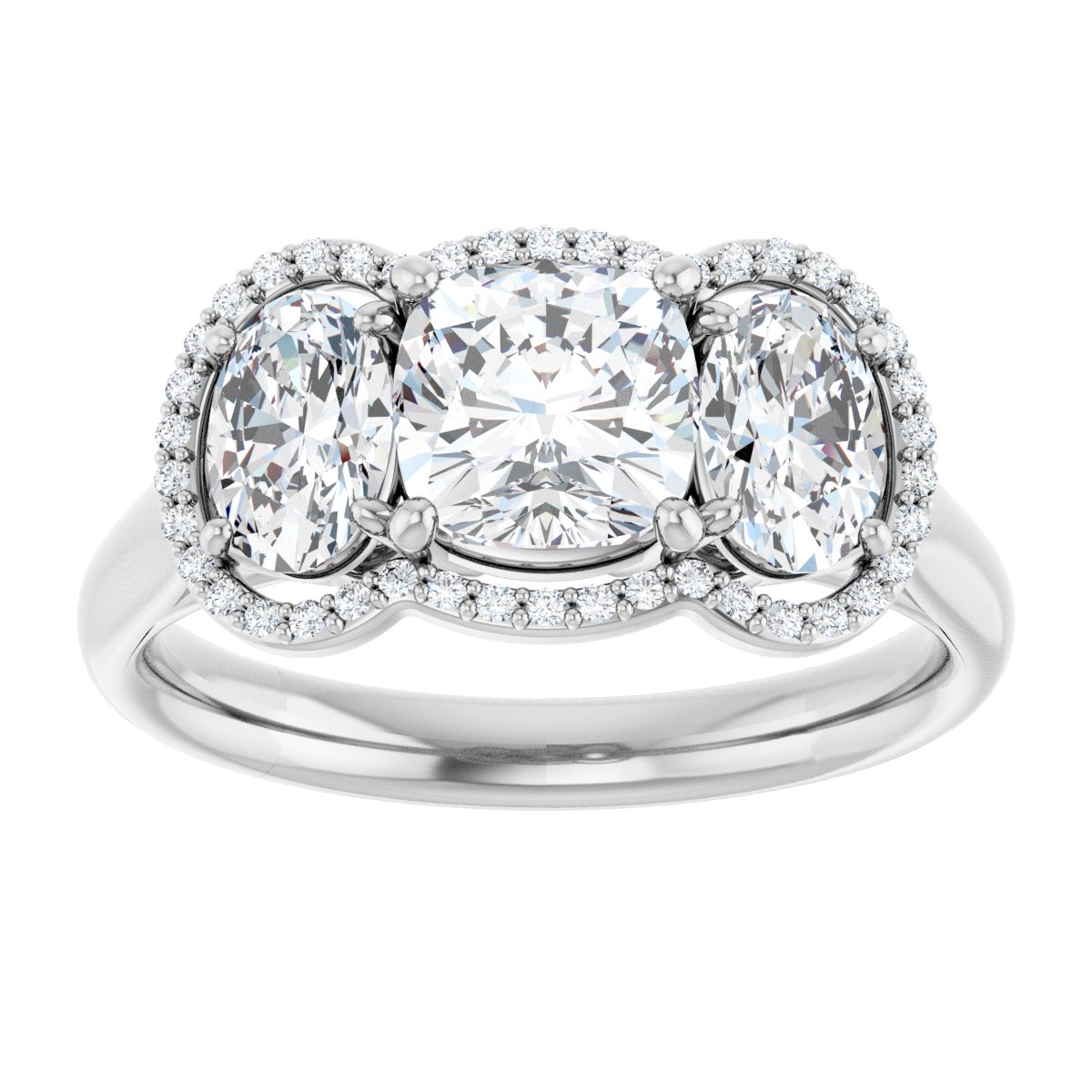 Cushion Three-Stone Halo-Style Engagement Ring Semi-Mount - gallery - Series 71602