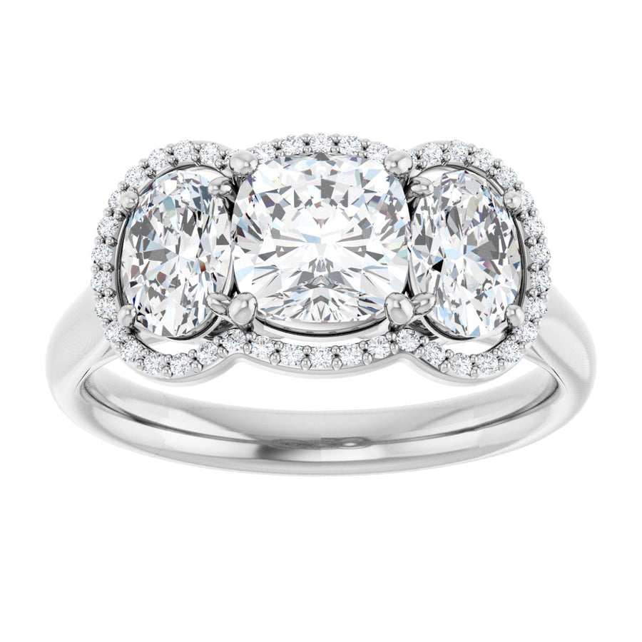 Cushion Three-Stone Halo-Style Engagement Ring Semi-Mount - gallery - Series 71602