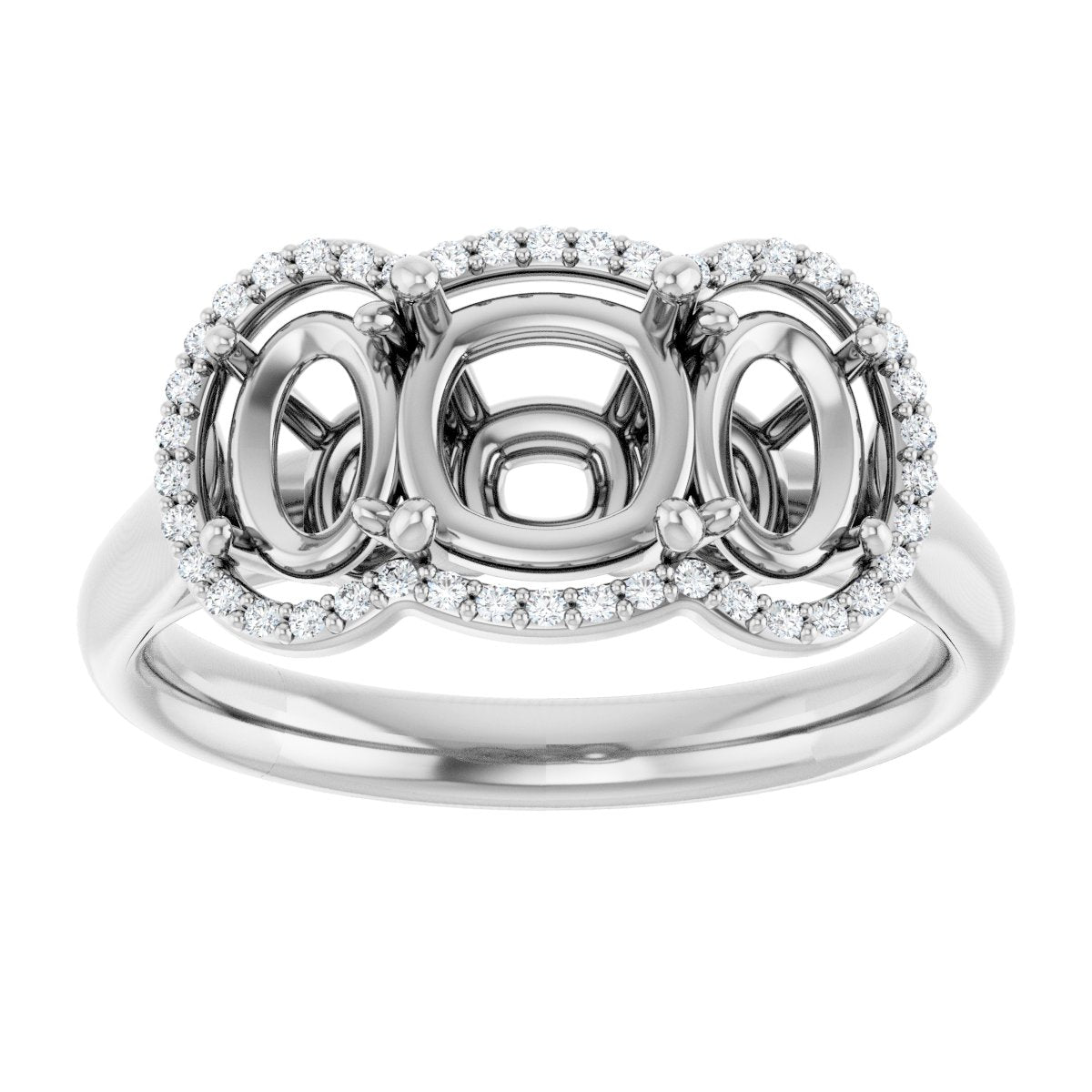 Cushion Three-Stone Halo-Style Engagement Ring Semi-Mount - gallery - Series 71602
