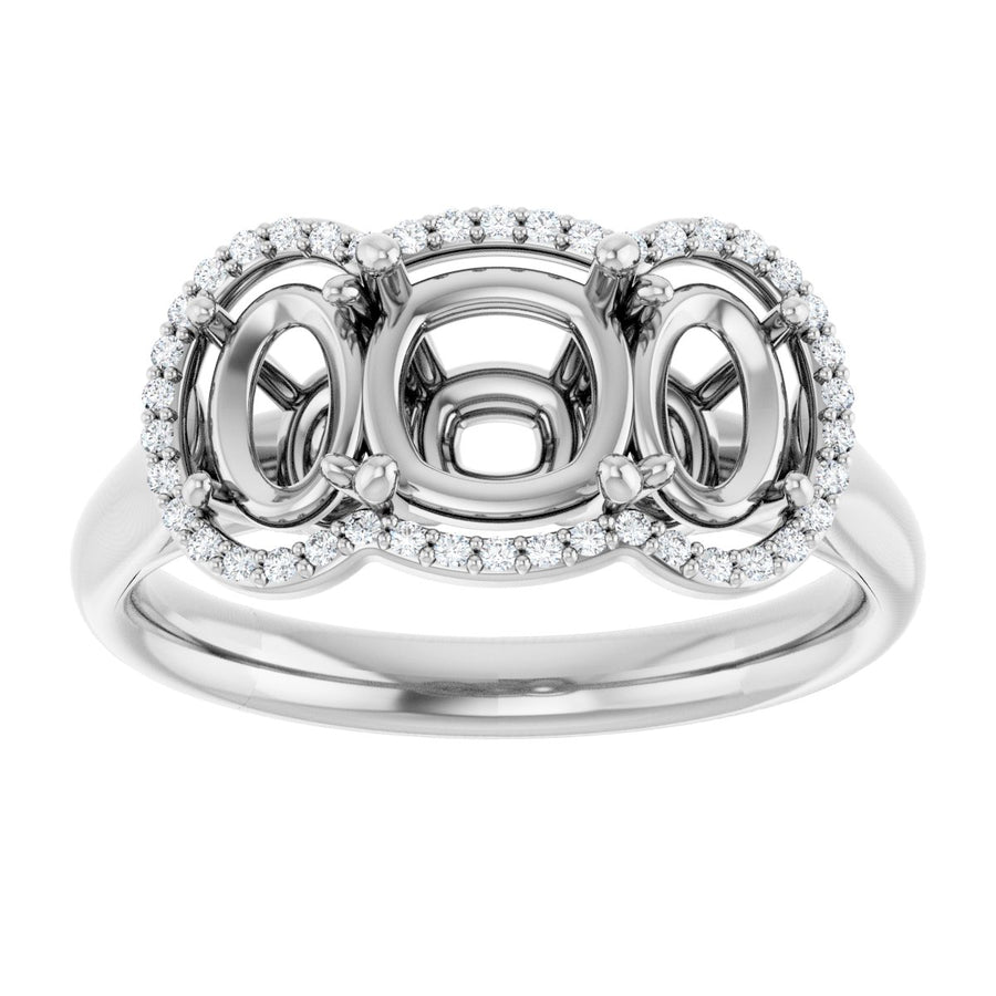 Cushion Three-Stone Halo-Style Engagement Ring Semi-Mount - gallery - Series 71602