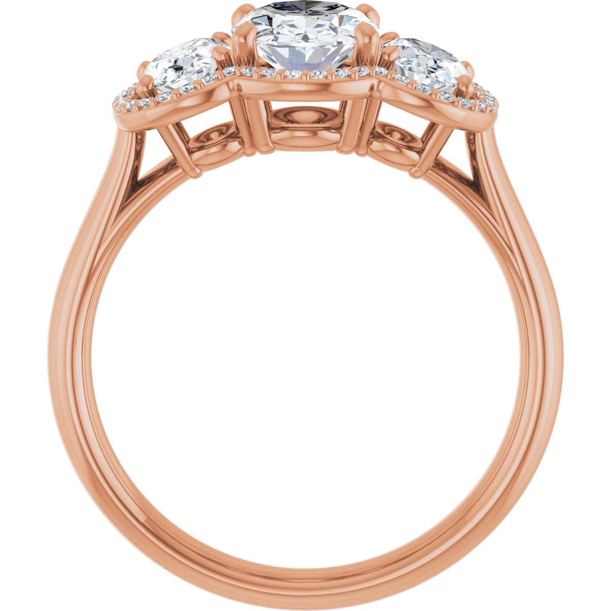 Oval Three-Stone Halo-Style Engagement Ring Semi-Mount - gallery - Series 71602