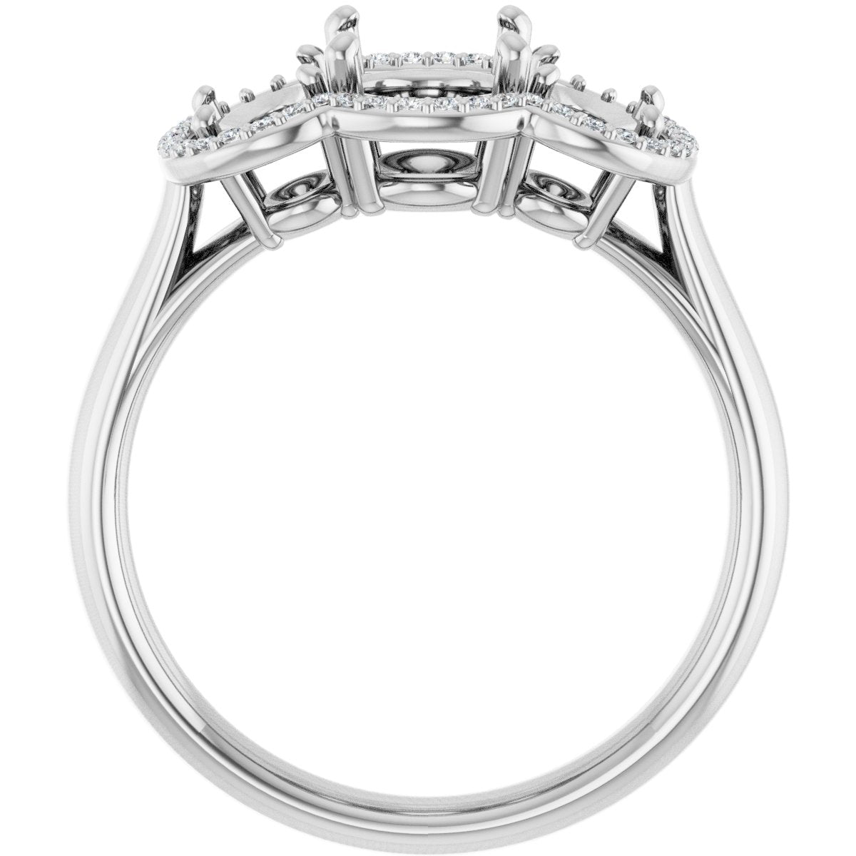 Oval Three-Stone Halo-Style Engagement Ring Semi-Mount - gallery - Series 71602