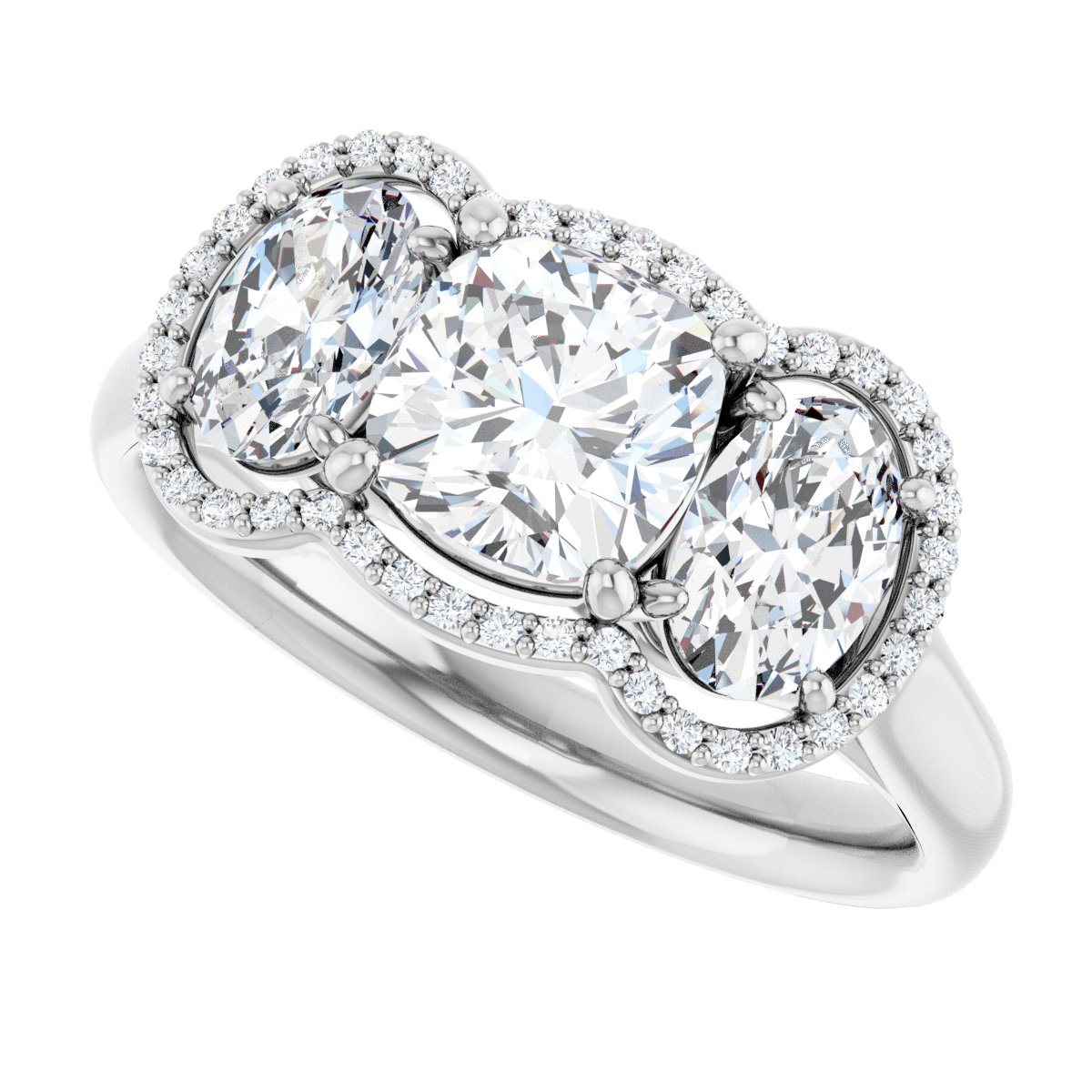 Cushion Three-Stone Halo-Style Engagement Ring Semi-Mount - gallery - Series 71602