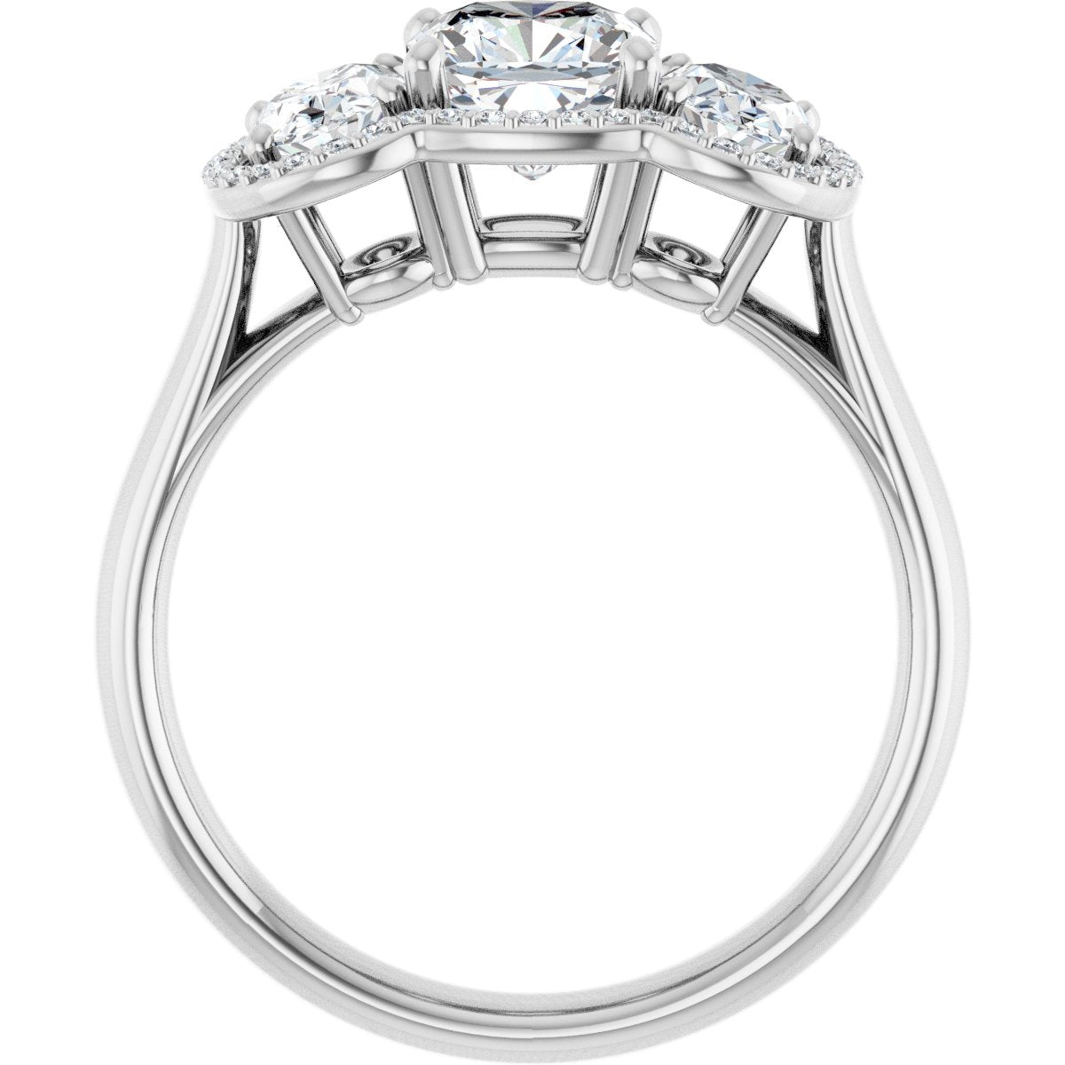 Cushion Three-Stone Halo-Style Engagement Ring Semi-Mount - gallery - Series 71602